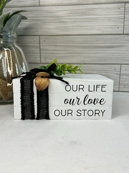 Farmhouse "Our Story" Wood Book Stack