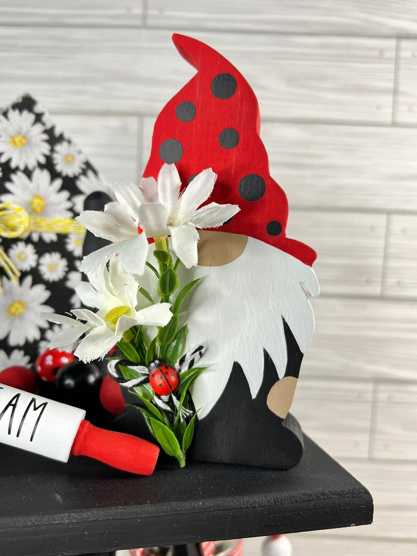 Ladybug Gnome with Daisies