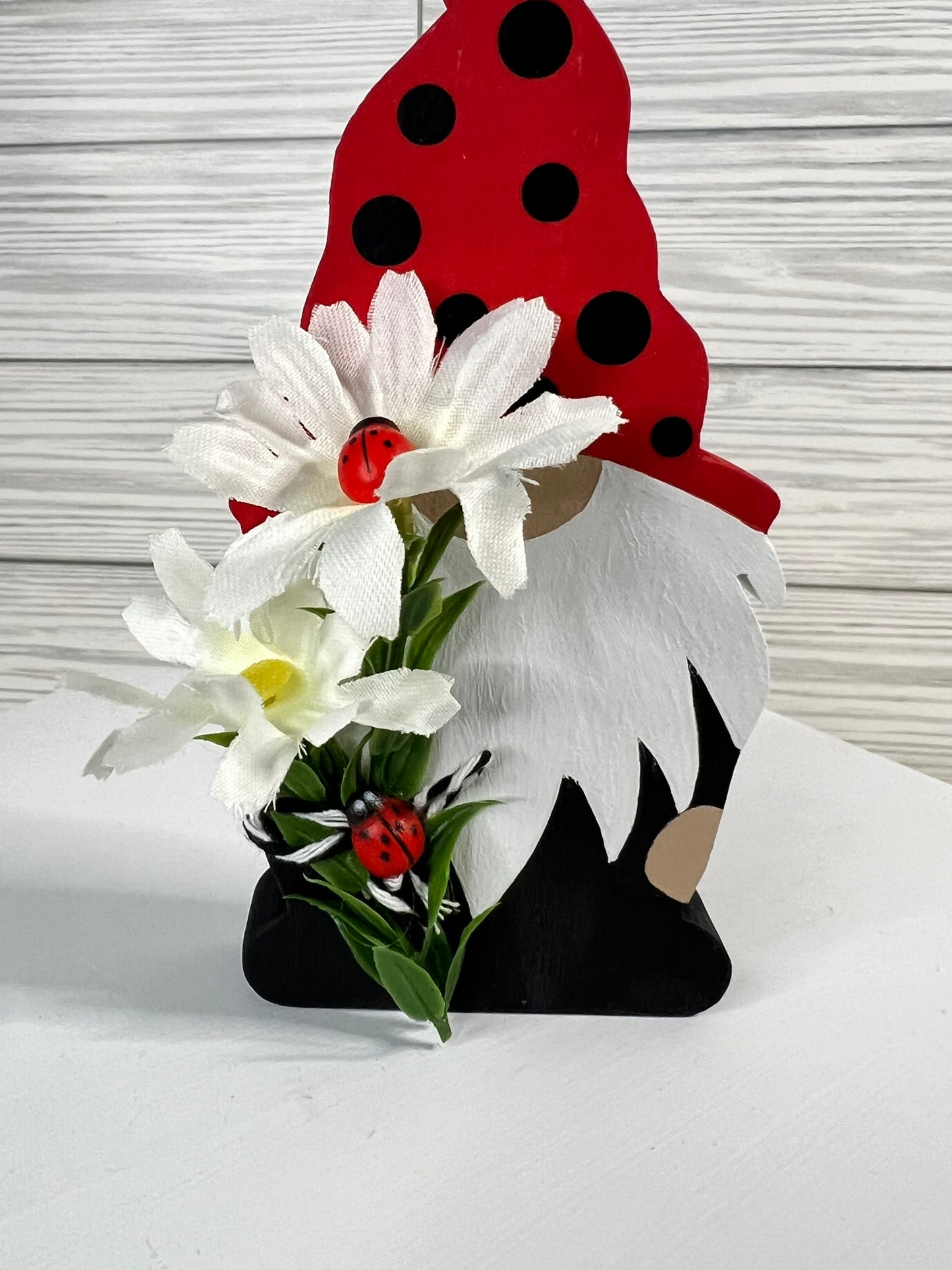 Ladybug Gnome with Daisies