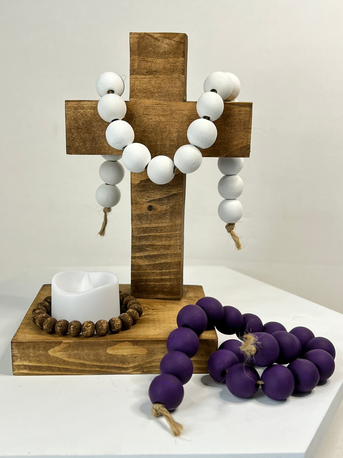 Wooden Cross with Tea Light Holder