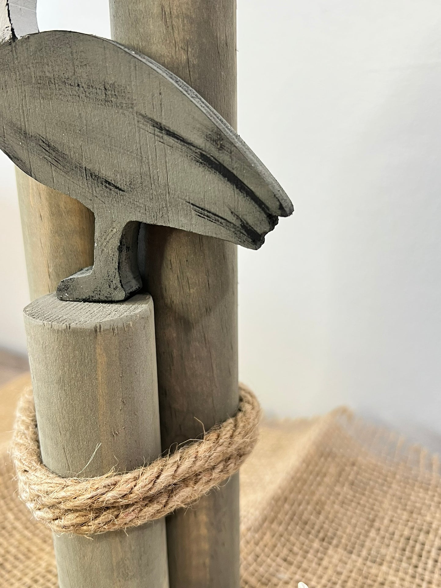 Beach Pilings with Pelican: Coastal Shelf Decor