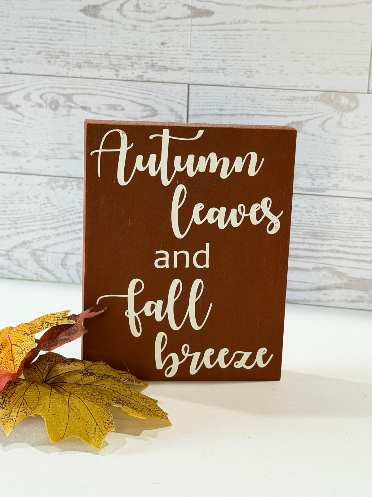 Autumn Leaves & Fall Breeze Wooden Sign