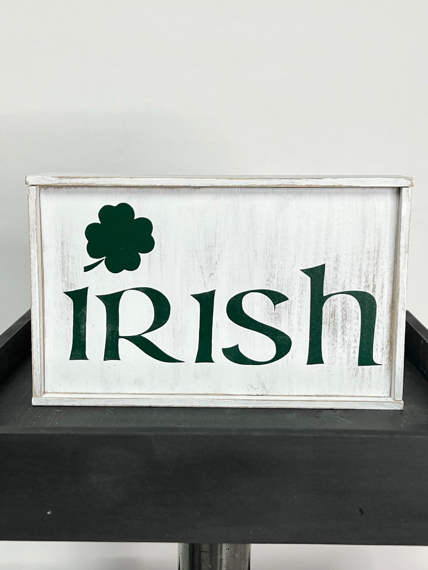 Irish Tiered Tray Sign, Buffalo Check Shamrock Beaded Garland