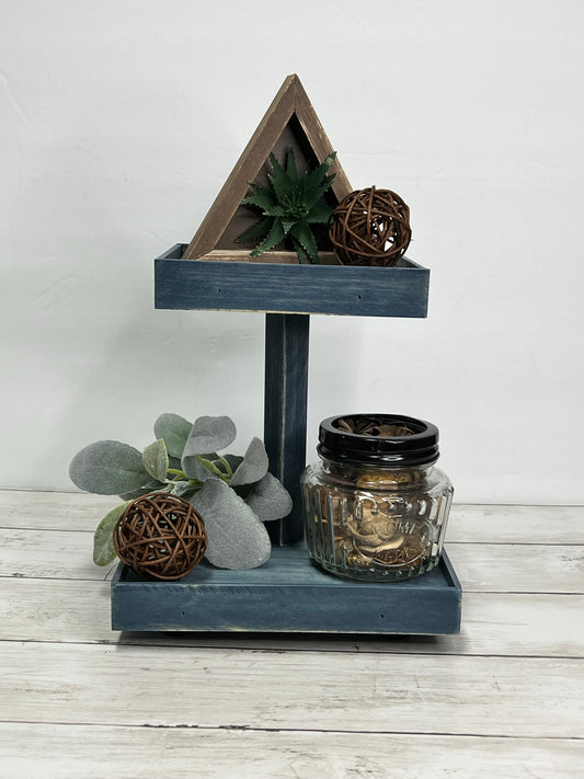 Small Worn Navy Two Tiered Tray