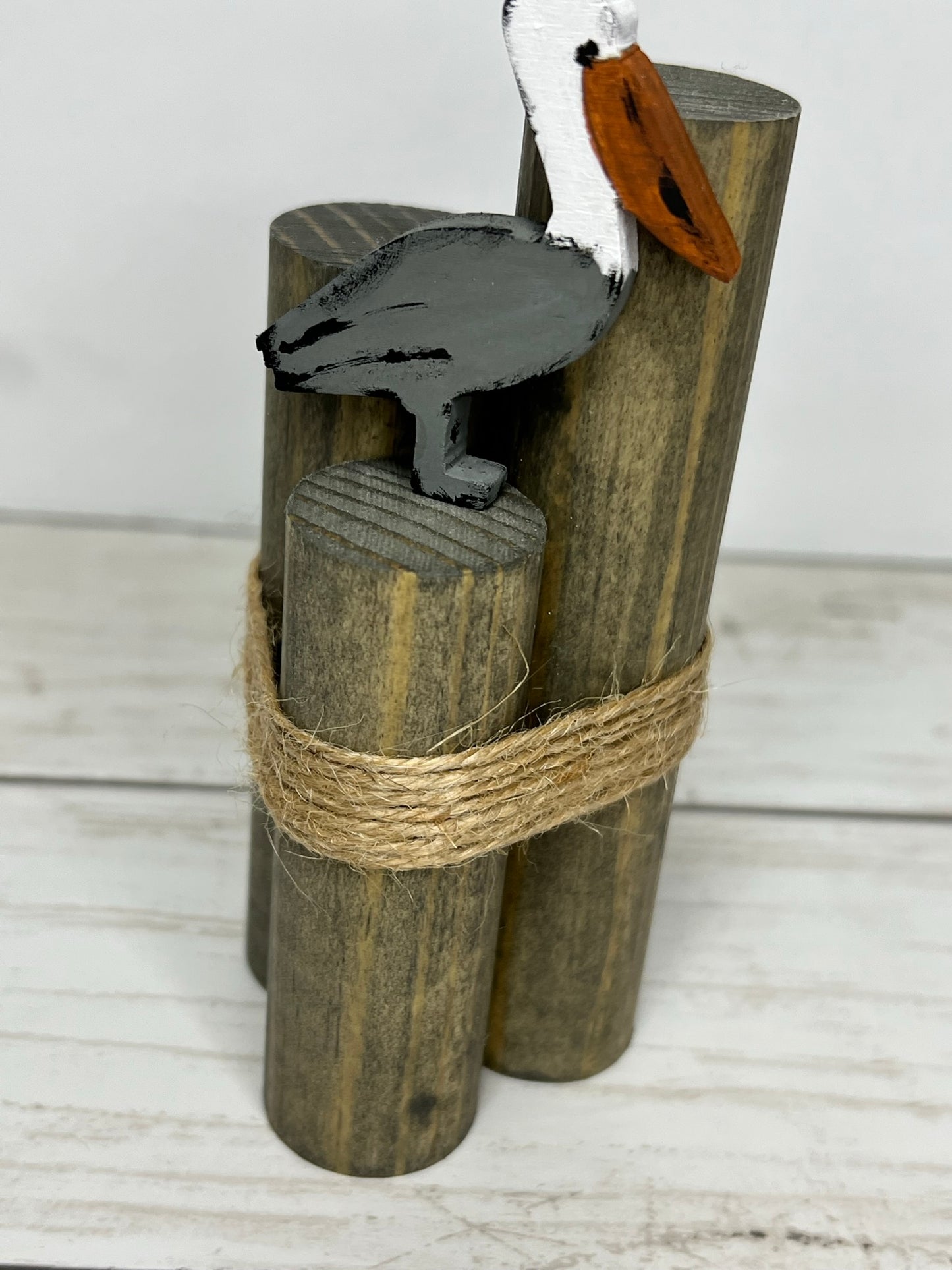 Mini Beach Pilings with Pelican