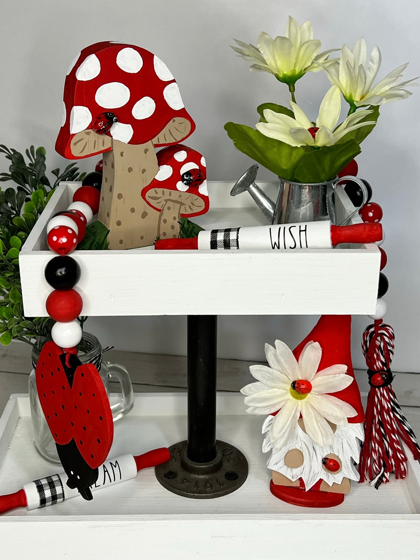 LadyBug Gnome Tiered Tray Set