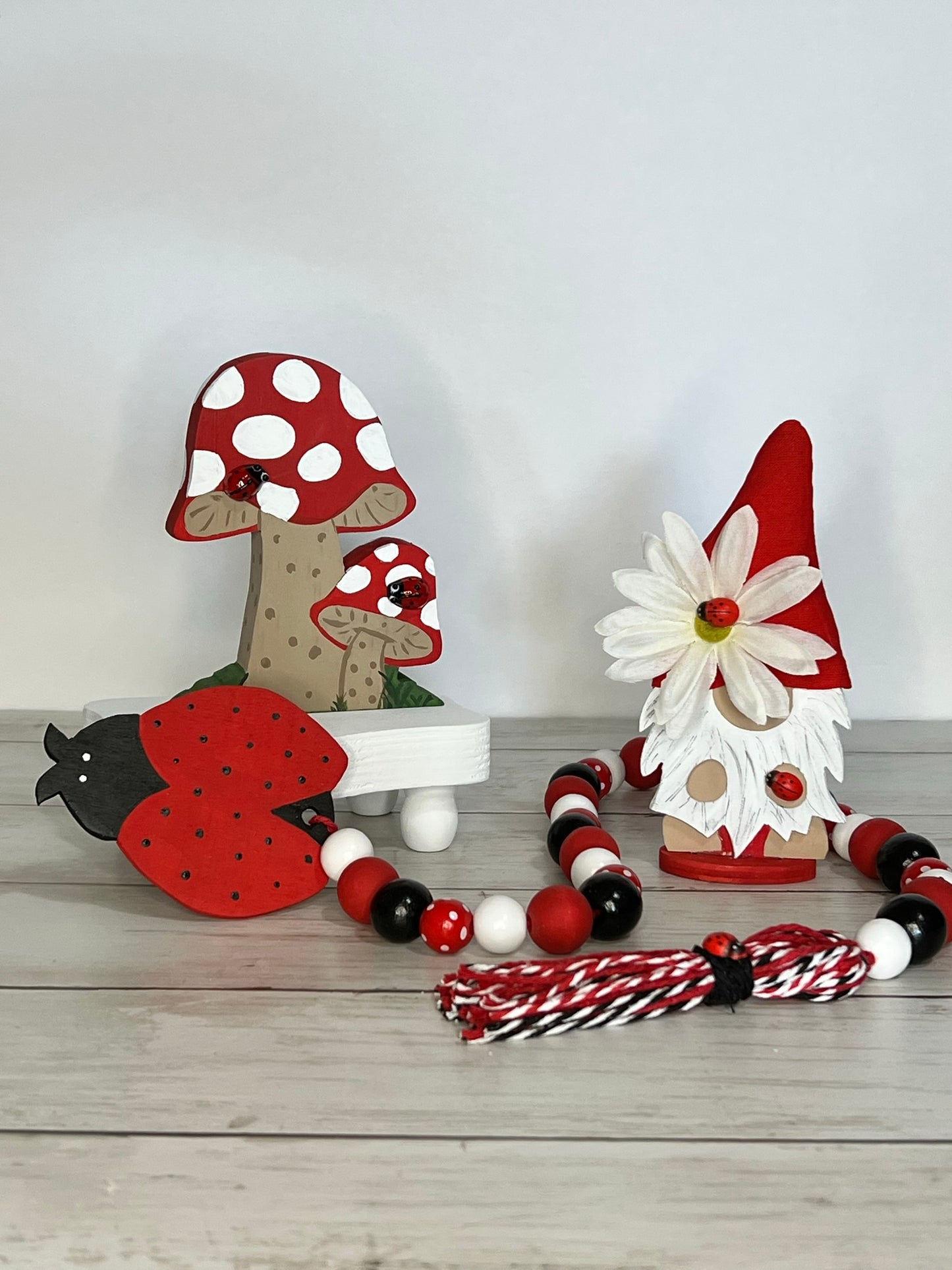 LadyBug Gnome Tiered Tray Set