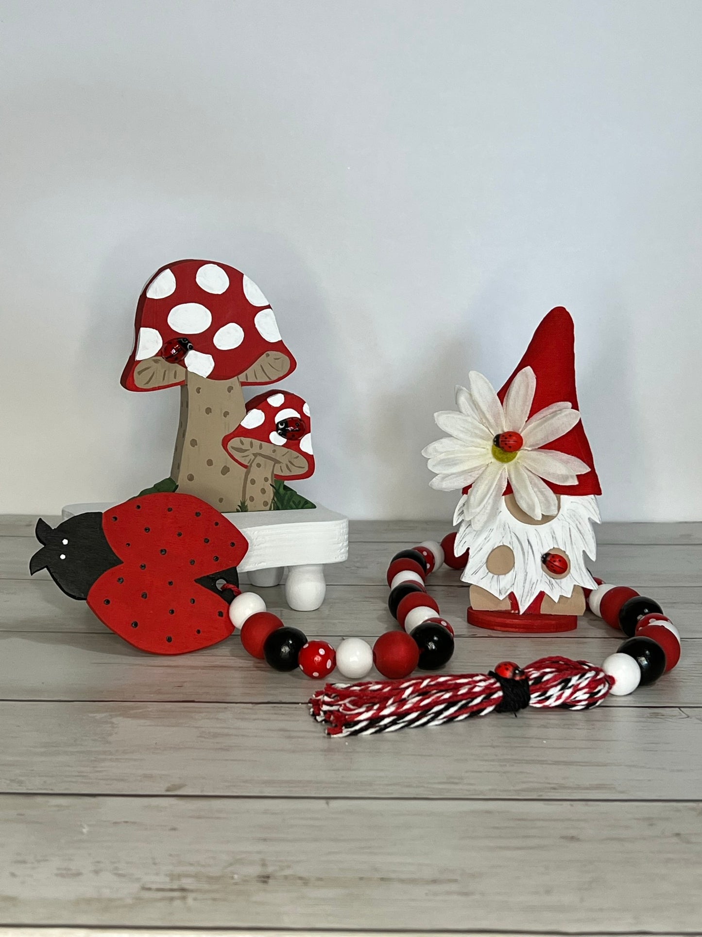LadyBug Gnome Tiered Tray Set
