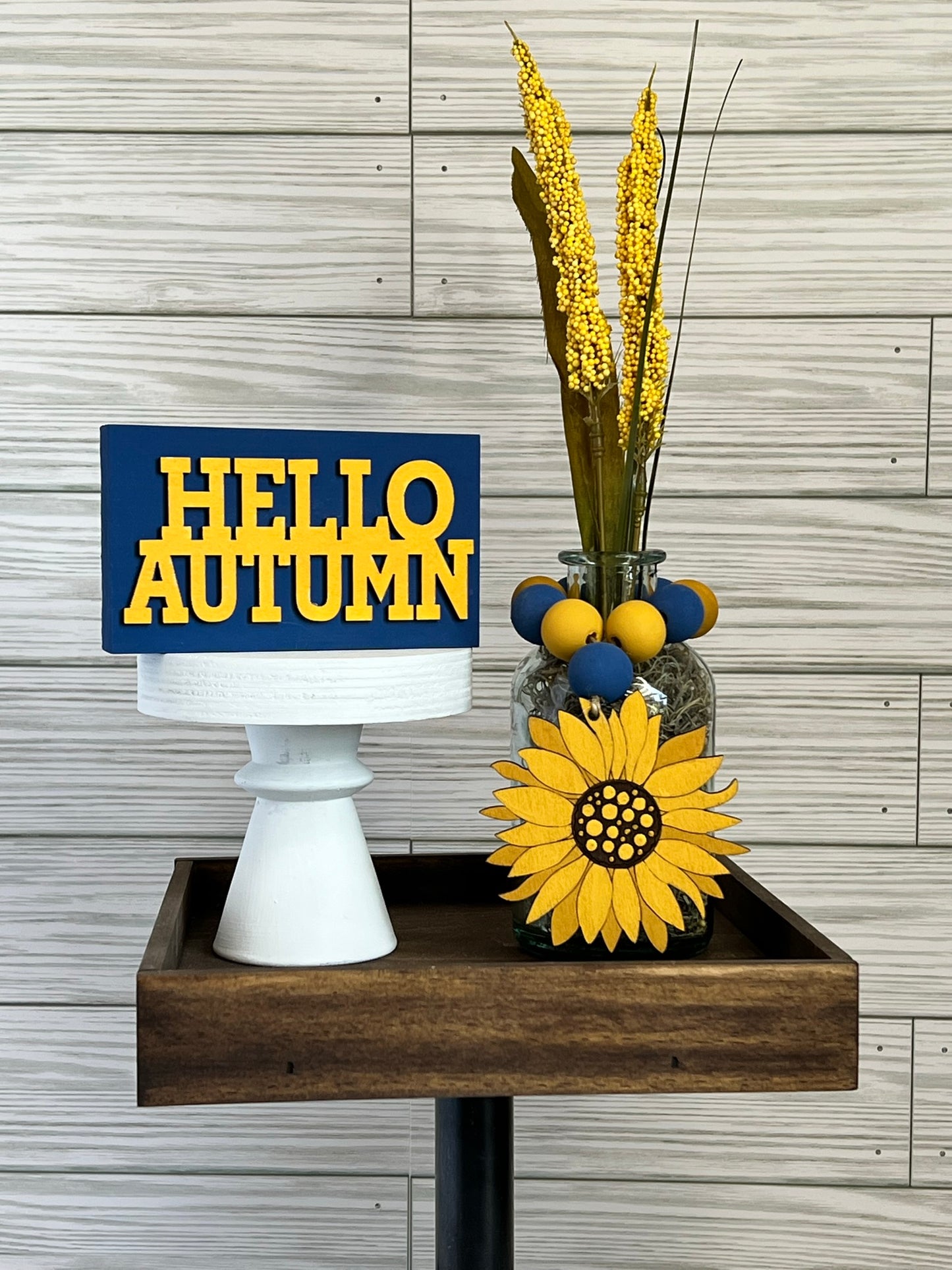 Hello Autumn Sign and Sunflower Jar Set