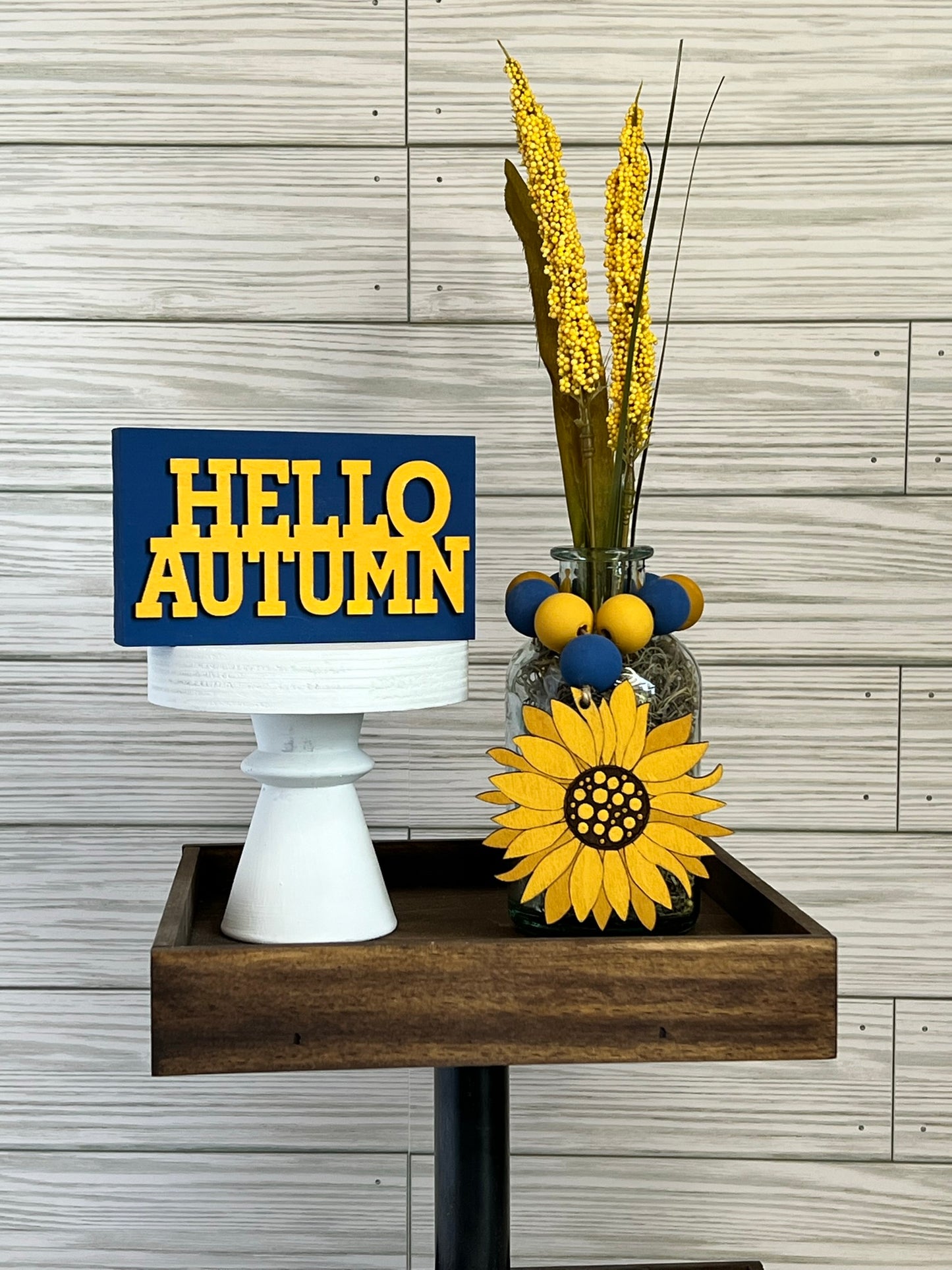 Hello Autumn Sign and Sunflower Jar Set