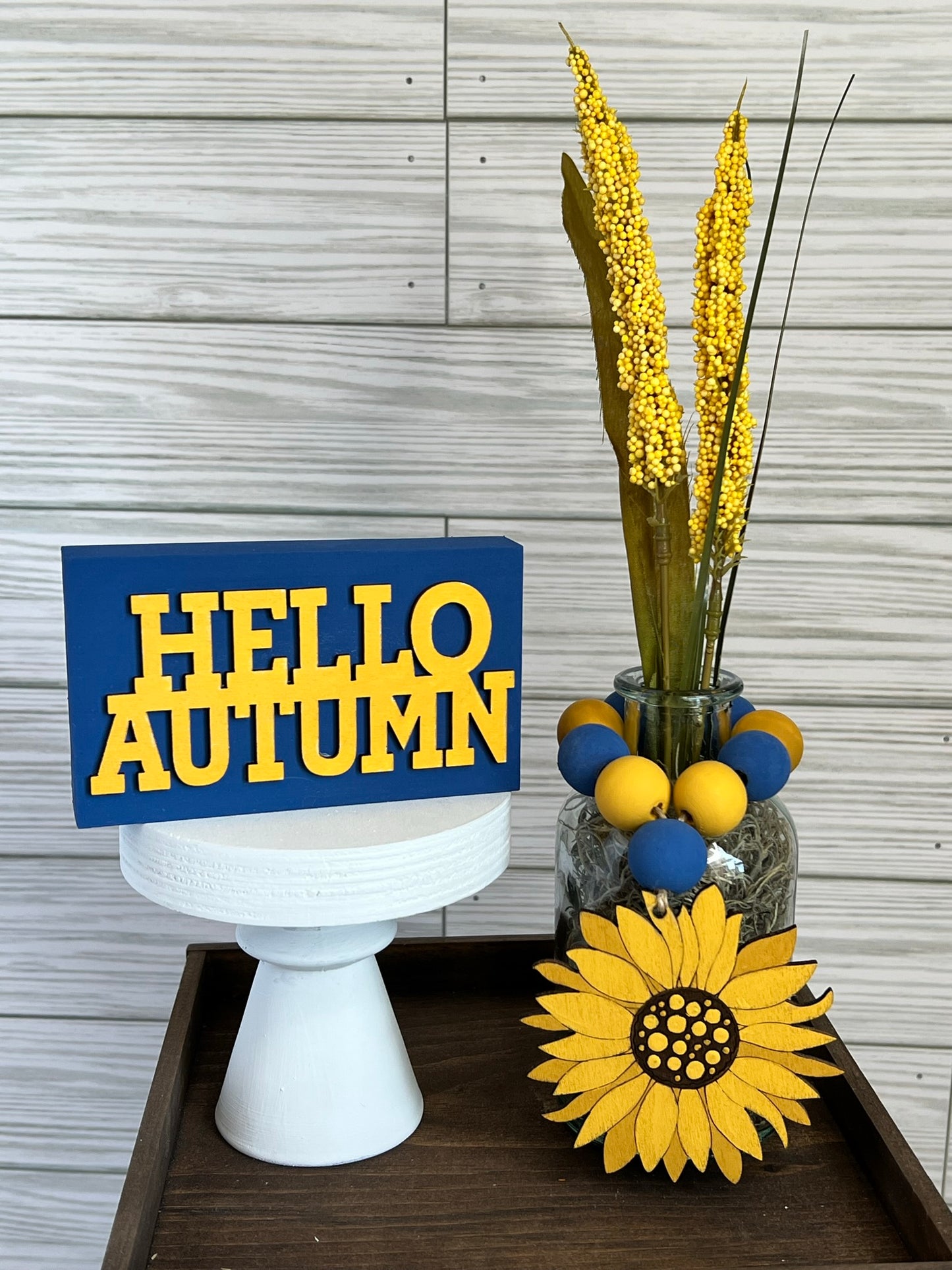 Hello Autumn Sign and Sunflower Jar Set