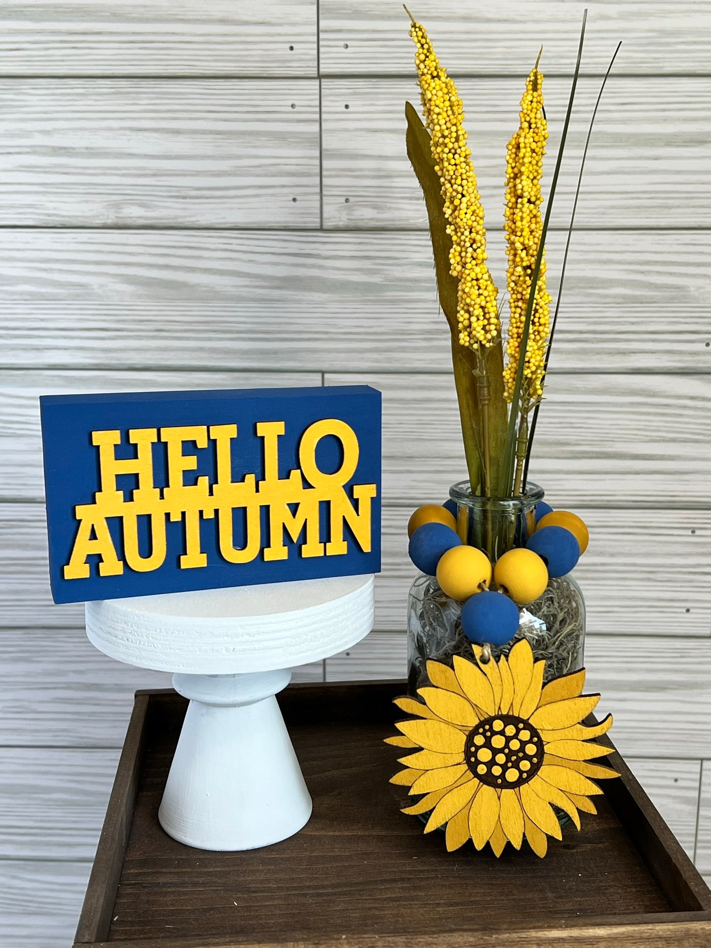 Hello Autumn Sign and Sunflower Jar Set