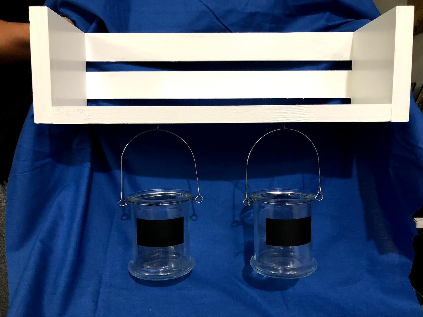Farmhouse shelf with hanging jars
