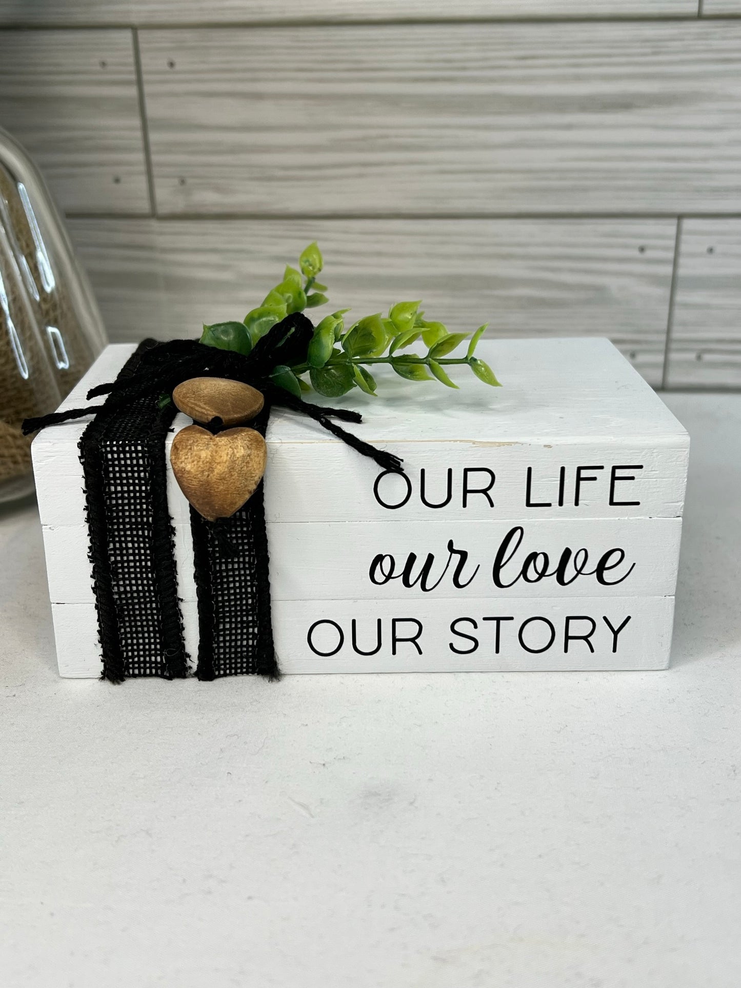 Farmhouse "Our Story" Wood Book Stack