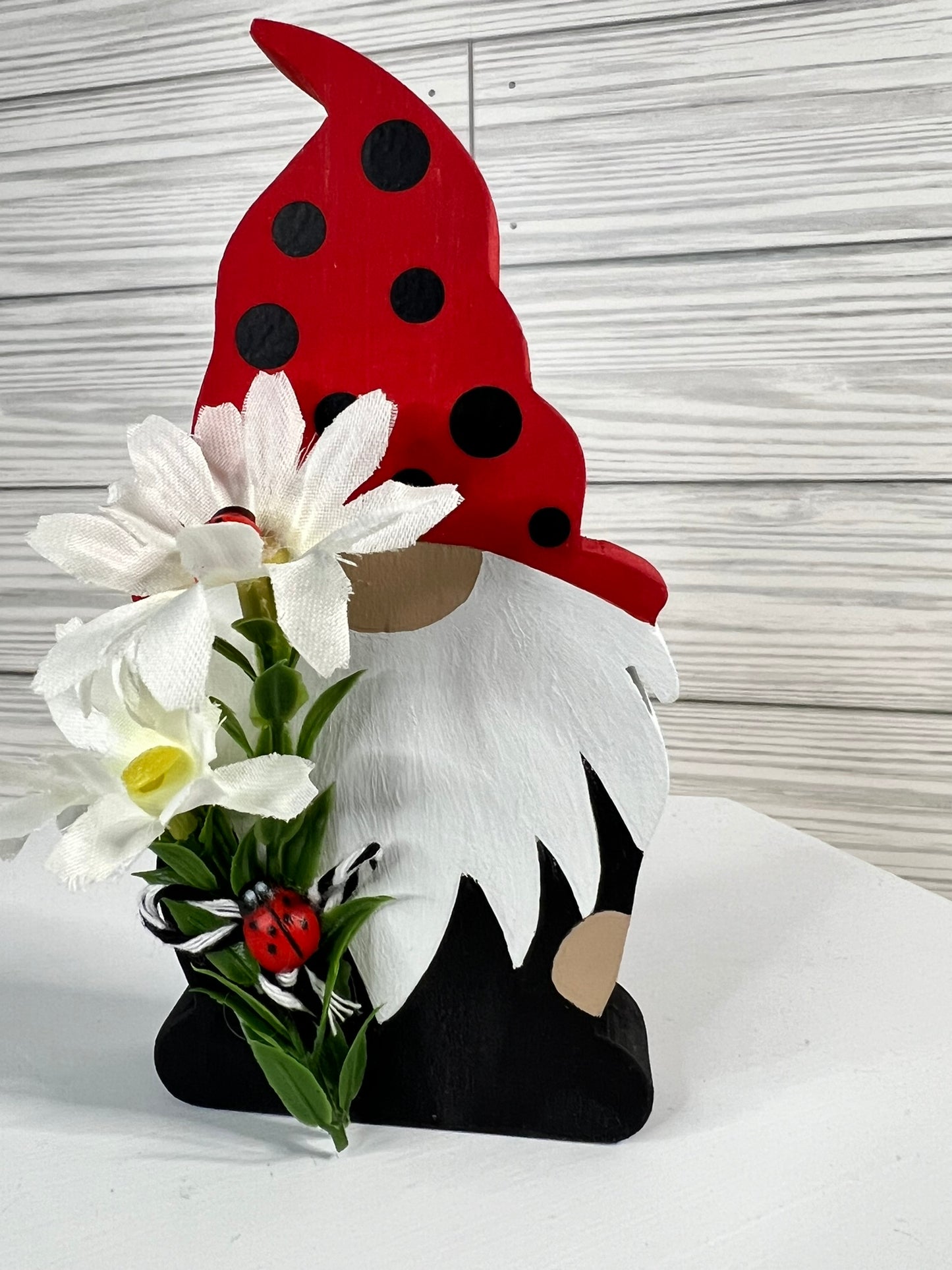 Ladybug Gnome with Daisies