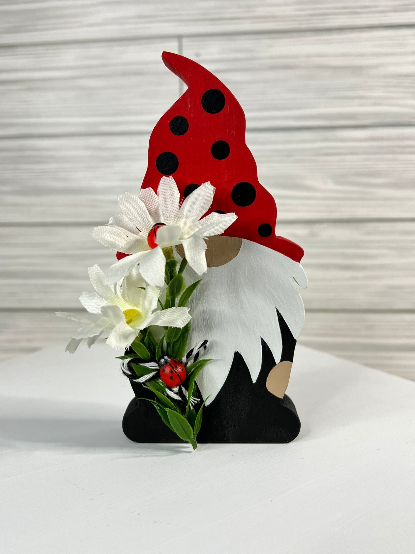 Ladybug Gnome with Daisies