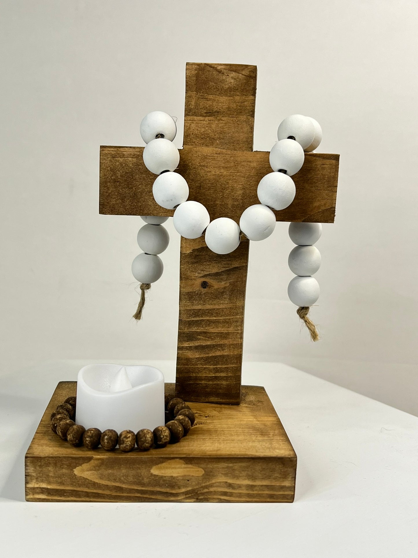 Wooden Cross with Tea Light Holder