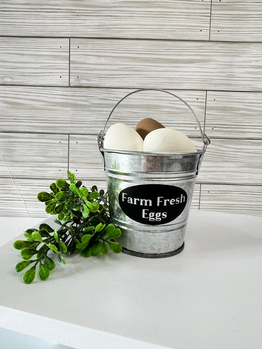 Farm Fresh Eggs Mini Metal Bucket