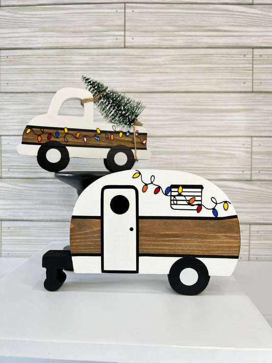 Christmas Farm Truck with Vintage Camper