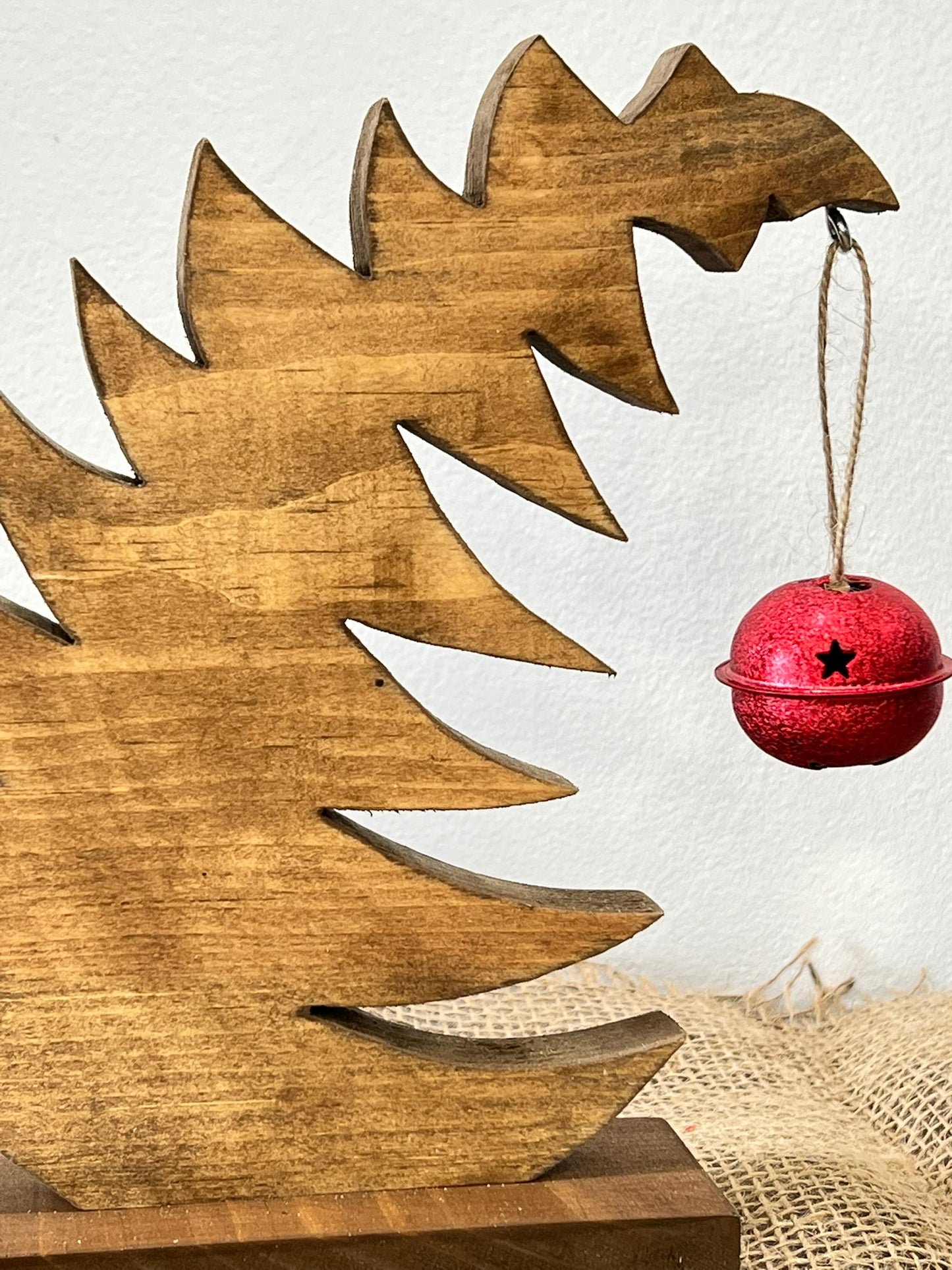 Leaning Farmhouse Style Christmas Tree with Hanging Bell