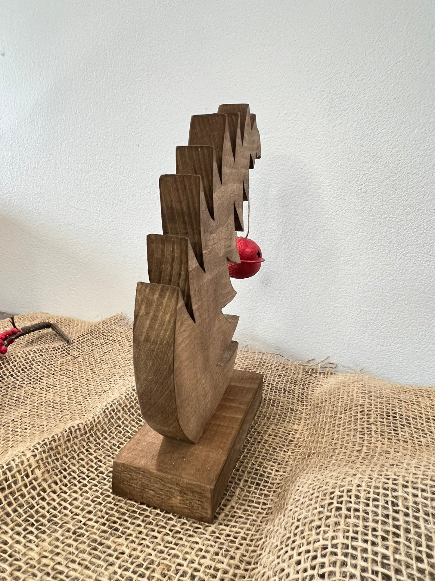 Leaning Farmhouse Style Christmas Tree with Hanging Bell