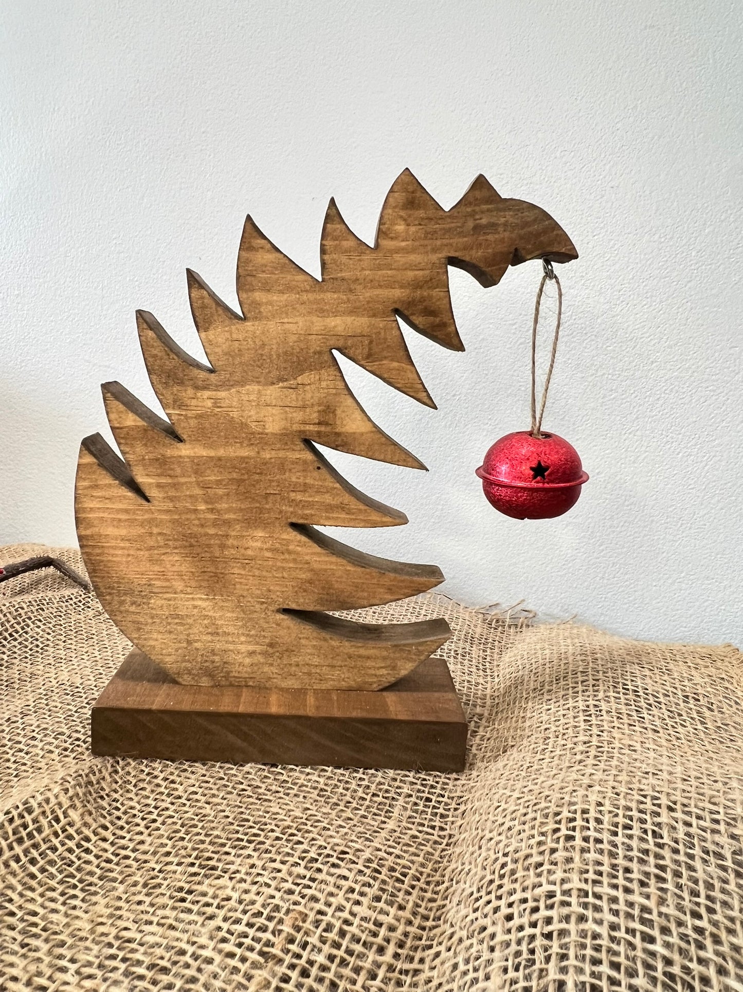 Leaning Farmhouse Style Christmas Tree with Hanging Bell