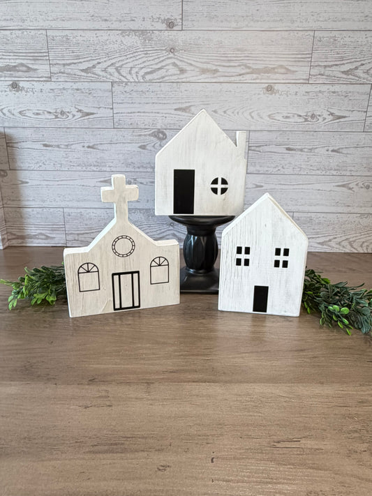 Rustic Wooden Church Village Set