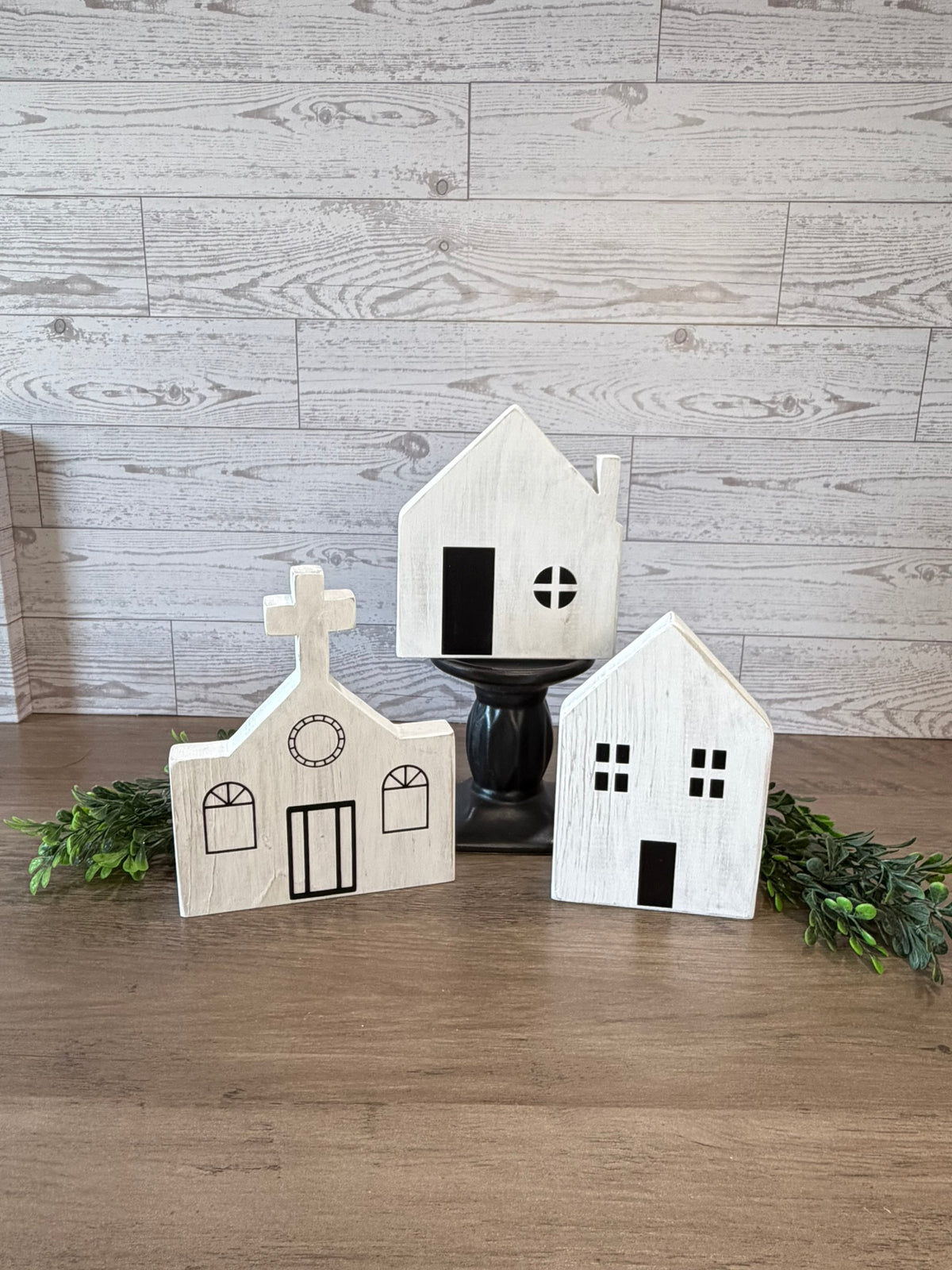 Rustic Wooden Church Village Set