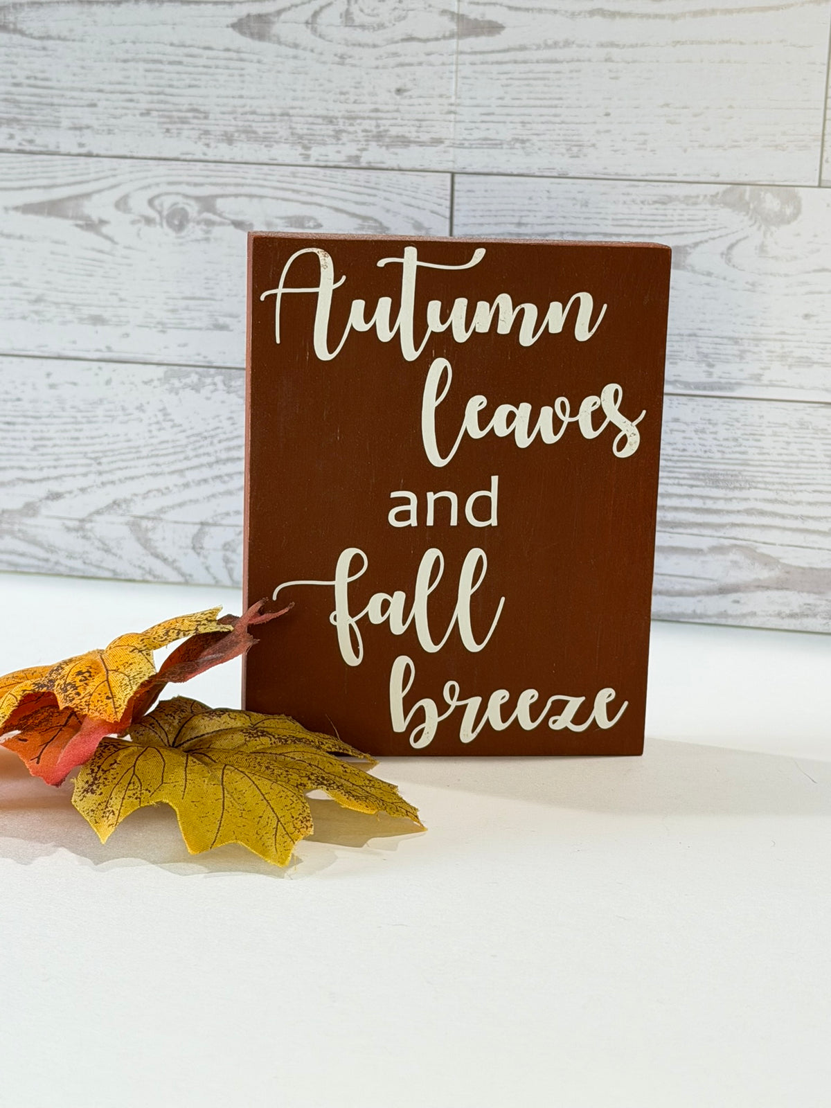 Autumn Leaves & Fall Breeze Wooden Sign