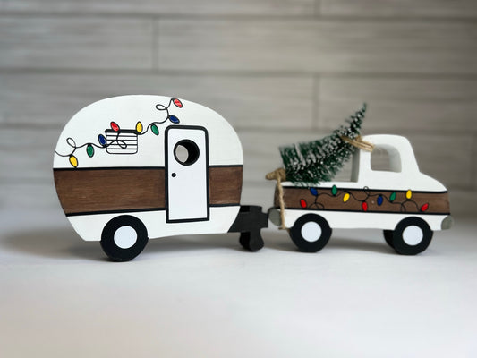 Christmas Farm Truck with Vintage Camper