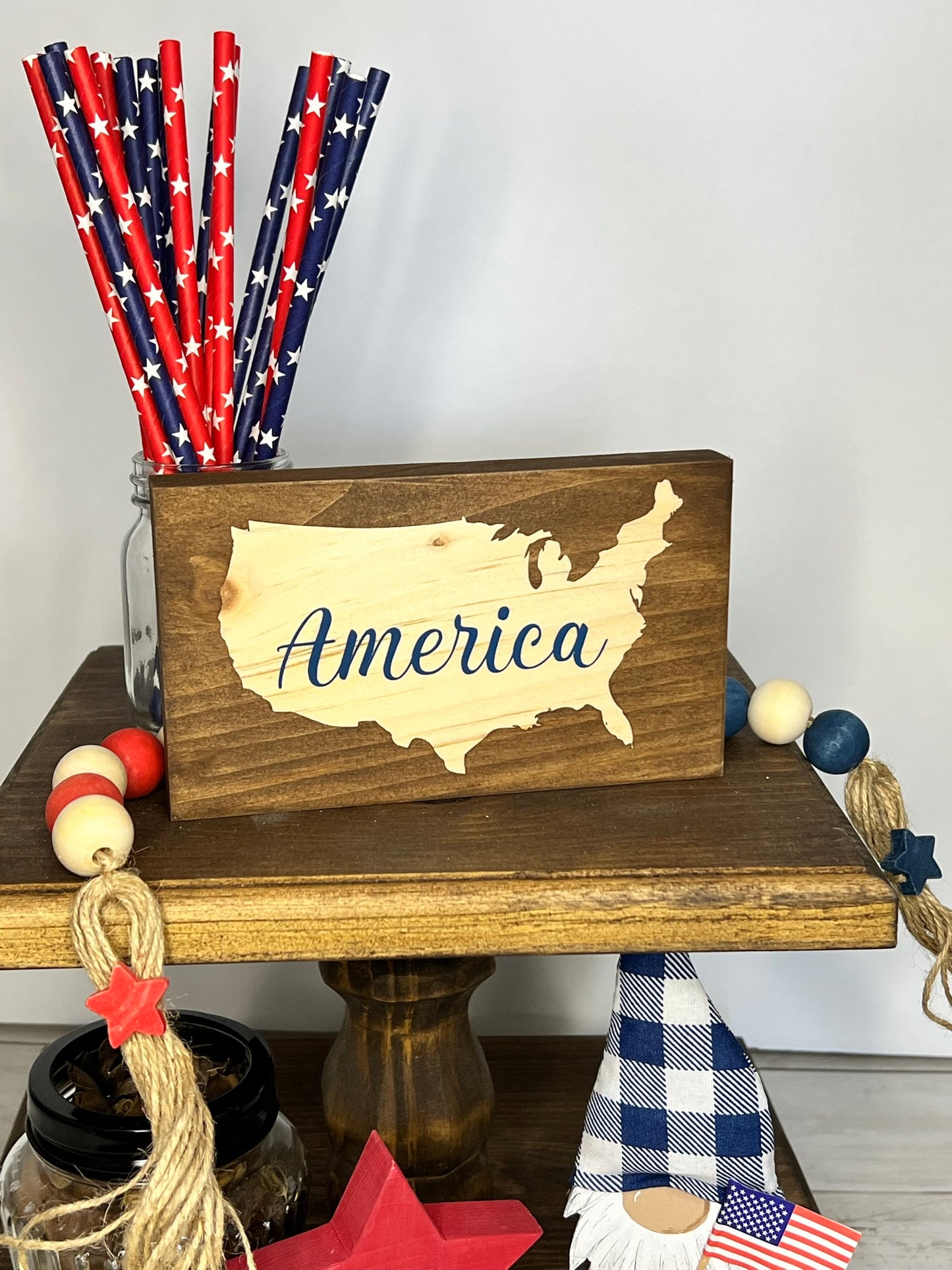America Tiered Tray Wood Sign