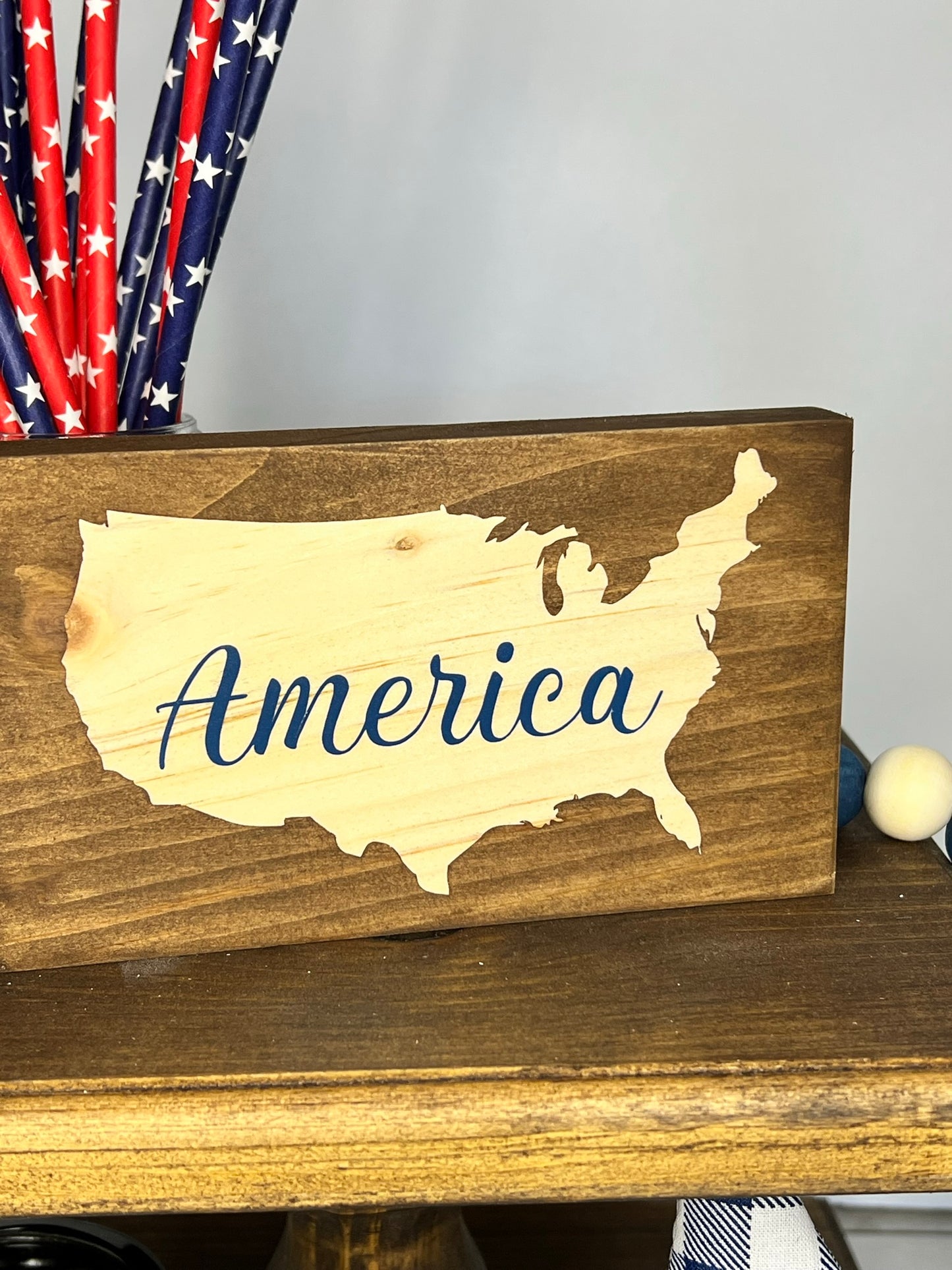America Tiered Tray Wood Sign