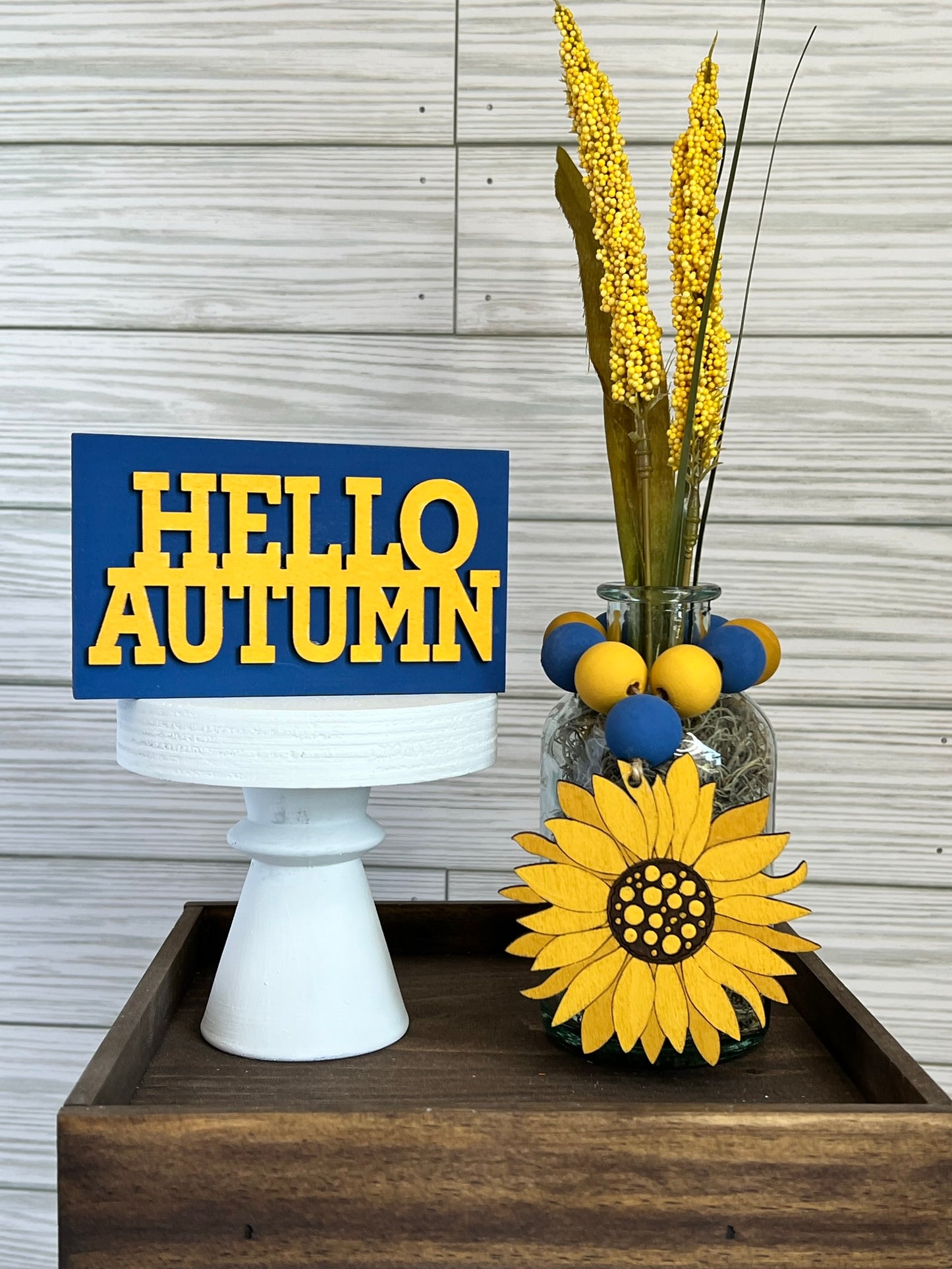 Hello Autumn Sign and Sunflower Jar Set